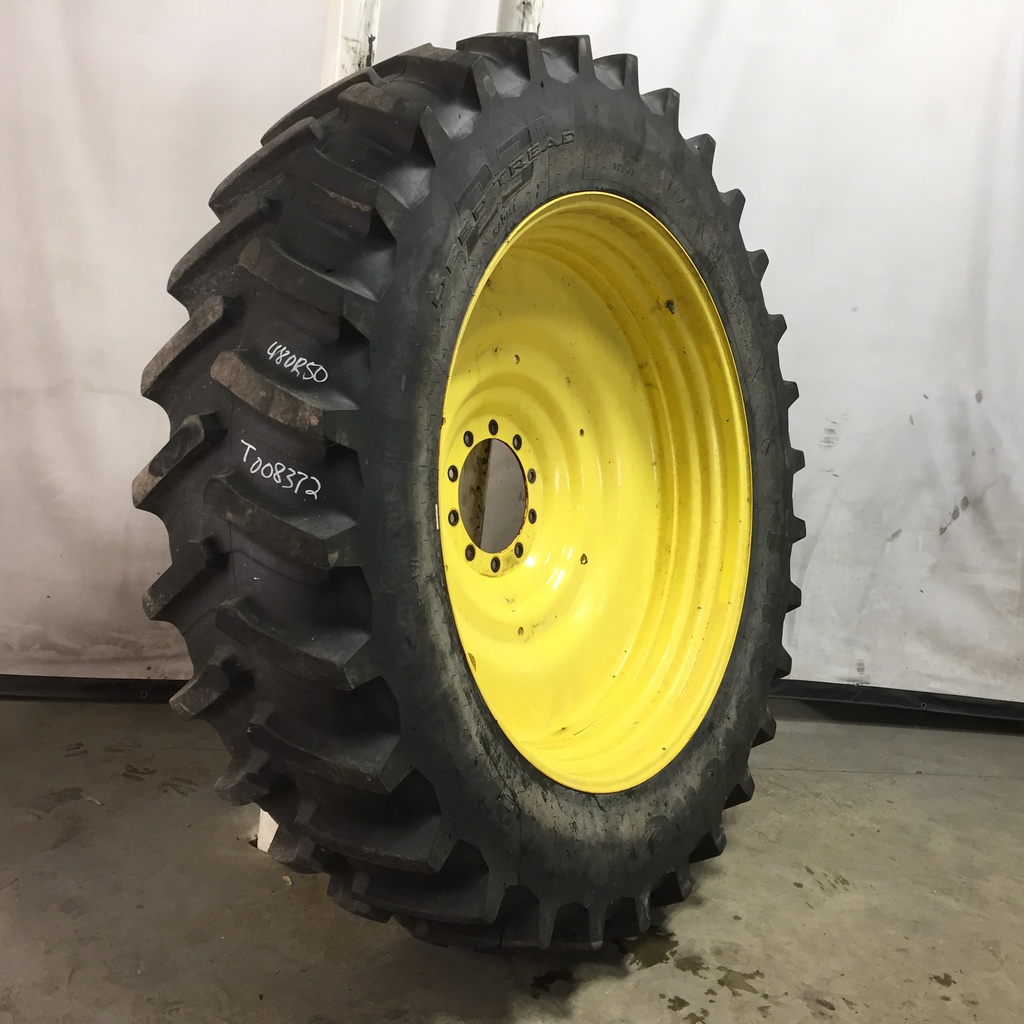 480/80R50 Firestone Radial Deep Tread 23 R-1W on John Deere Yellow 10-Hole Formed Plate W/Weight Holes 70%
