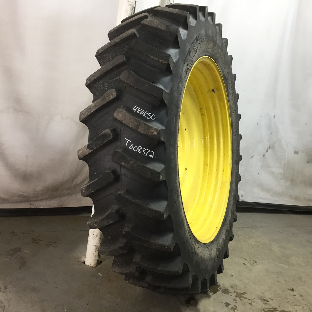 480/80R50 Firestone Radial Deep Tread 23 R-1W on John Deere Yellow 10-Hole Formed Plate W/Weight Holes 70%