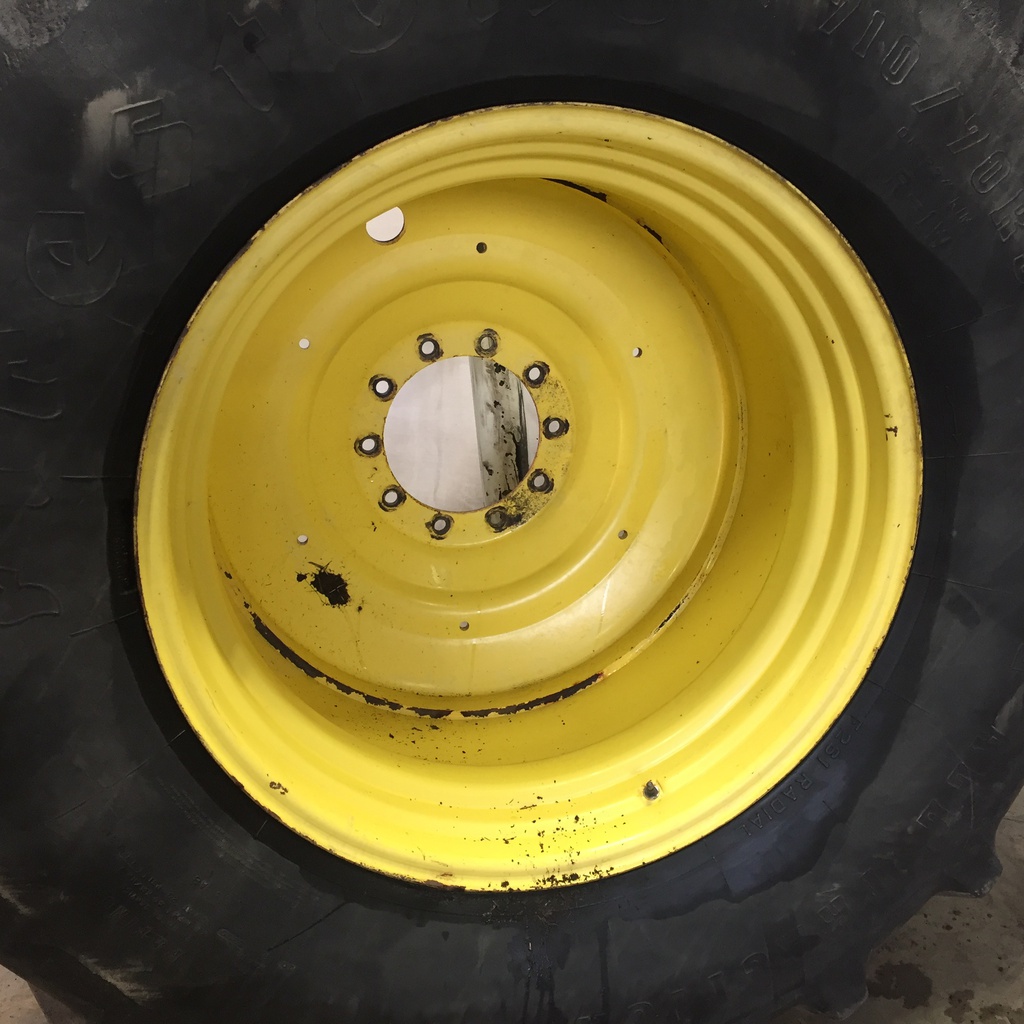 710/70R38 Firestone Radial All Traction DT R-1W on John Deere Yellow 10-Hole Formed Plate W/Weight Holes 45%