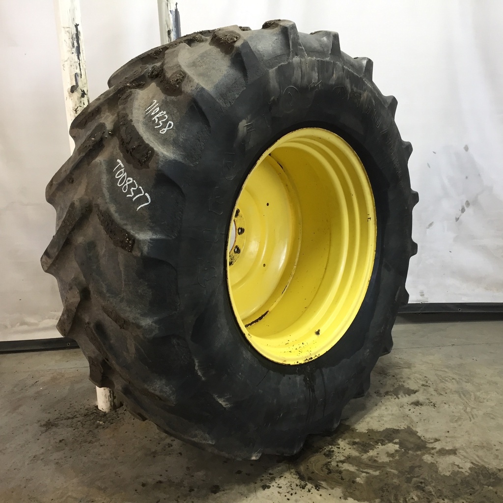 710/70R38 Firestone Radial All Traction DT R-1W on John Deere Yellow 10-Hole Formed Plate W/Weight Holes 45%