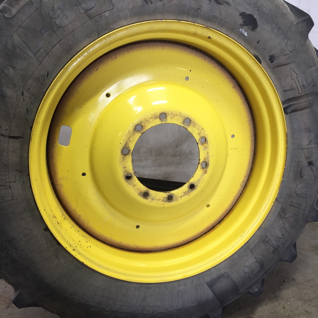 420/85R38 Cultor Radial-85 R-1W on John Deere Yellow 10-Hole Formed Plate W/Weight Holes 65%