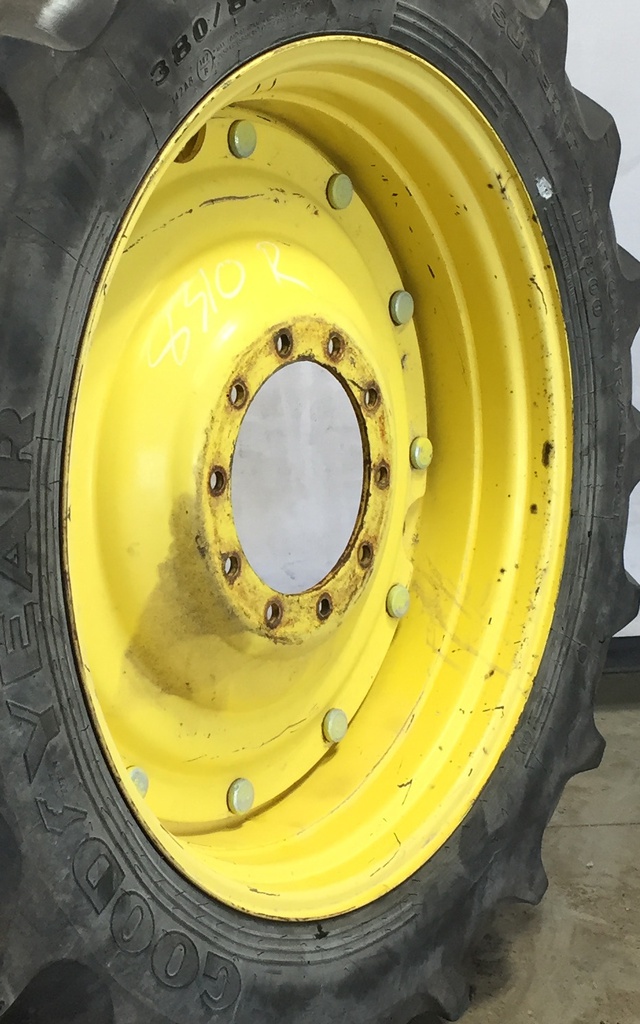 12"W x 38"D Waffle Wheel (Groups of 3 bolts) Rim with 10-Hole Center, John Deere Yellow