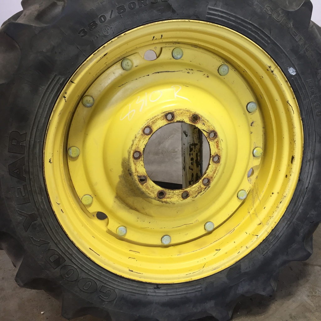 12"W x 38"D Waffle Wheel (Groups of 3 bolts) Rim with 10-Hole Center, John Deere Yellow