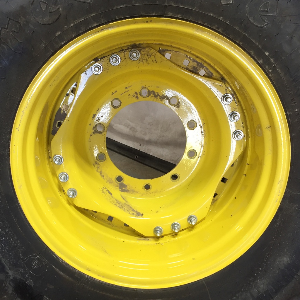 15"W x 28"D Waffle Wheel (Groups of 3 bolts) Rim with 10-Hole Center, John Deere Yellow