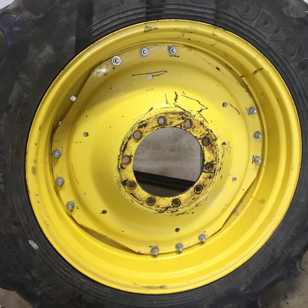 12"W x 38"D Waffle Wheel (Groups of 3 bolts) Rim with 10-Hole Center, John Deere Yellow