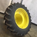 380/85R34 BKT Tires Agrimax RT 855 R-1W on John Deere Yellow 12-Hole FWA Direct Bolt Dual 65%