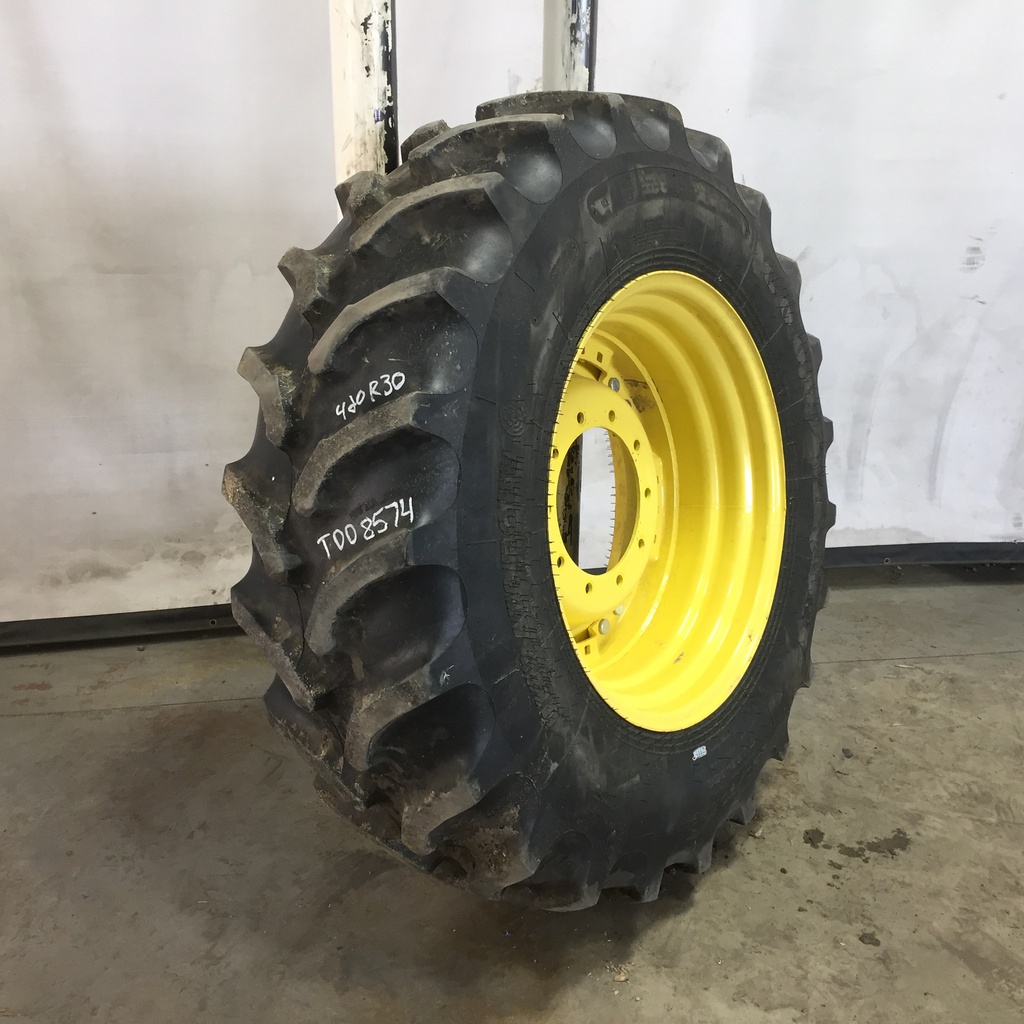 420/90R30 Goodyear Farm UltraTorque Radial R-1 on John Deere Yellow 10-Hole Waffle Wheel (Groups of 3 bolts) 75%