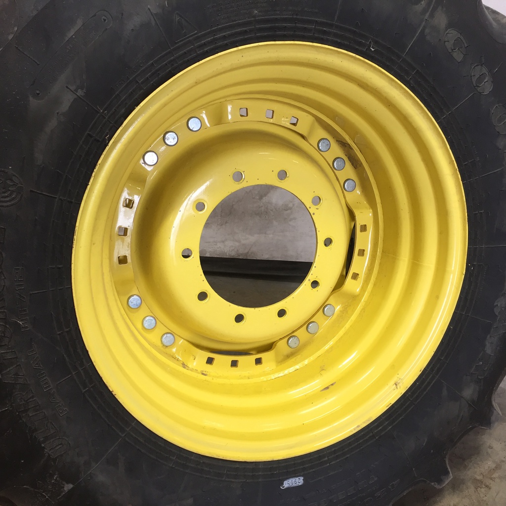 420/90R30 Goodyear Farm UltraTorque Radial R-1 on John Deere Yellow 10-Hole Waffle Wheel (Groups of 3 bolts) 75%