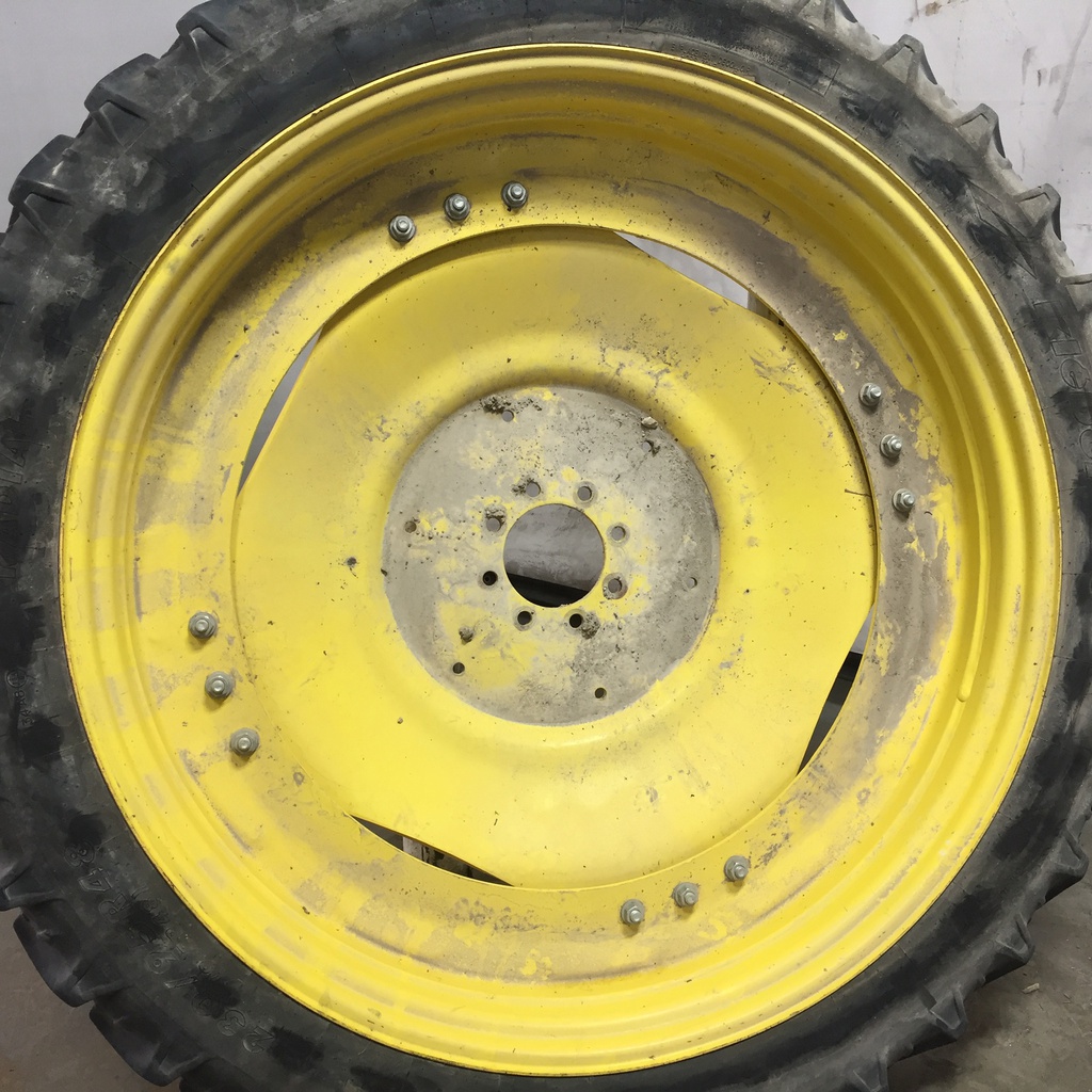 230/95R48 Kleber Super 3 R-1W on John Deere Yellow 8-Hole Stub Disc (groups of 3 bolts) 65%