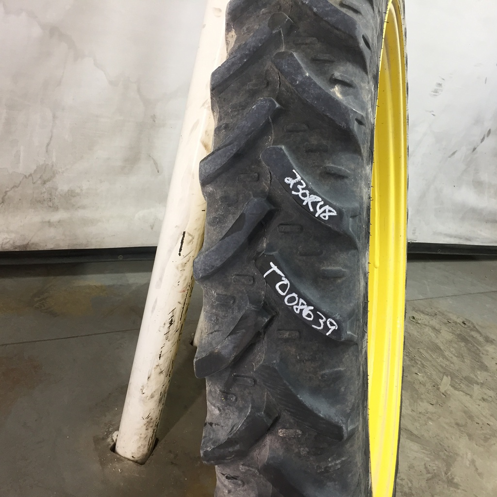 230/95R48 Kleber Super 3 R-1W on John Deere Yellow 8-Hole Stub Disc (groups of 3 bolts) 65%