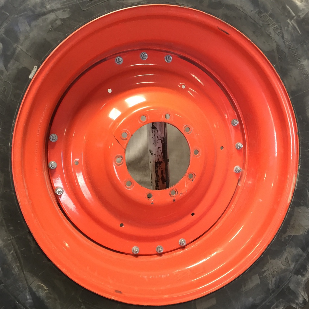 16"W x 42"D Waffle Wheel (Groups of 3 bolts) Rim with 10-Hole Center, Kubota Orange