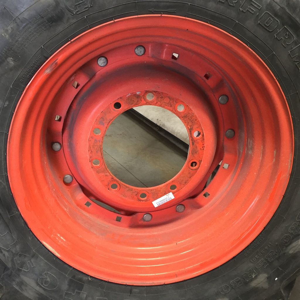 13"W x 30"D Waffle Wheel (Groups of 2 bolts) Rim with 10-Hole Center, Kubota Orange