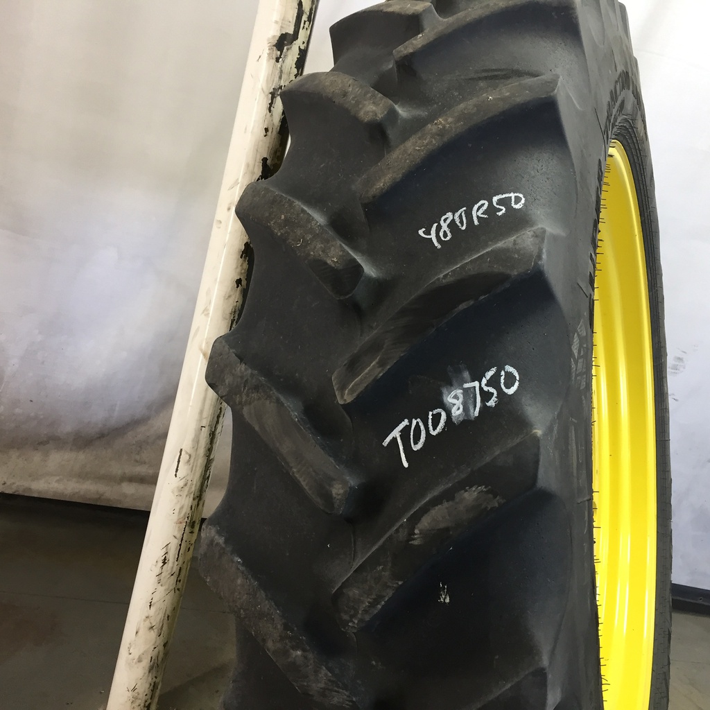 480/80R50 Goodyear Farm DT800 Super Traction R-1W on John Deere Yellow 12-Hole Stub Disc 65%