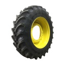 420/85R34 Firestone Radial All Traction DT R-1W on John Deere Yellow 12-Hole Waffle Wheel (Groups of 3 bolts) 99%