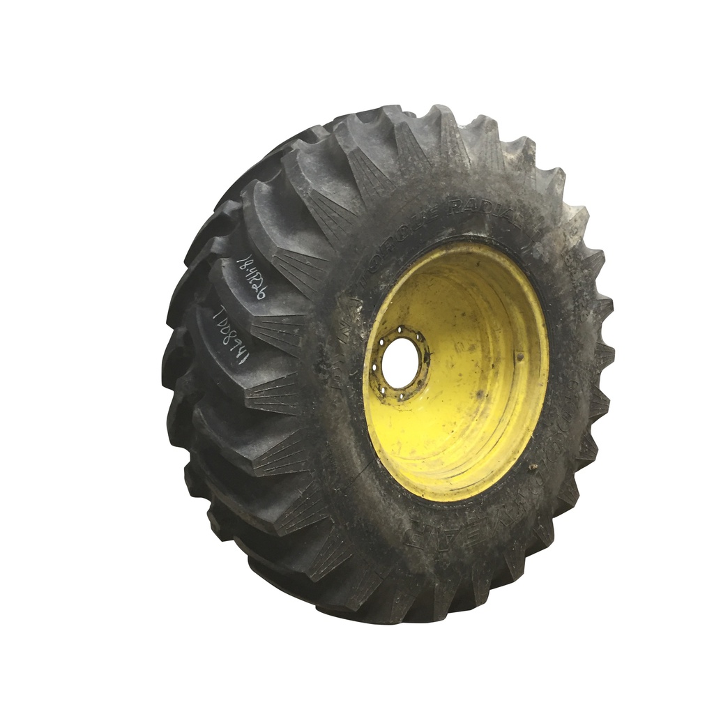 18.4/R26 Goodyear Farm Dyna Torque Radial II R-1 on John Deere Yellow 8-Hole Formed Plate 95%