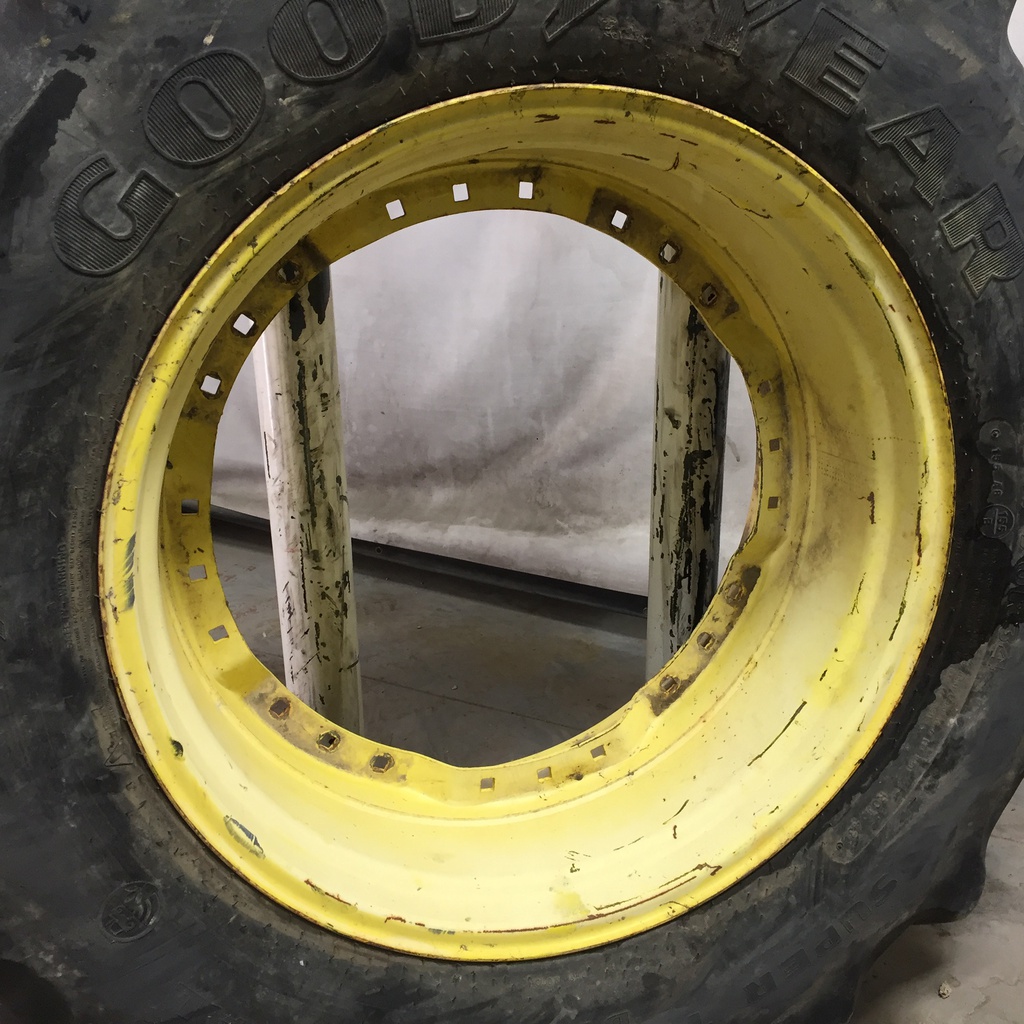 480/70R34 Goodyear Farm DT810 Super Traction R-1W on John Deere Yellow 12-Hole Waffle Wheel (Groups of 3 bolts) 60%