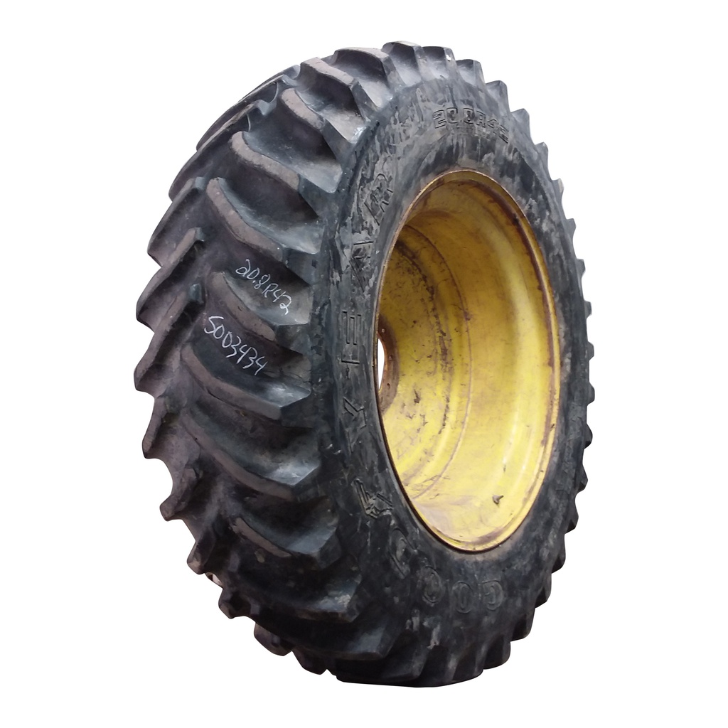 20.8/R42 Goodyear Farm Dyna Torque Radial R-1 on John Deere Yellow 10-Hole Formed Plate 70%