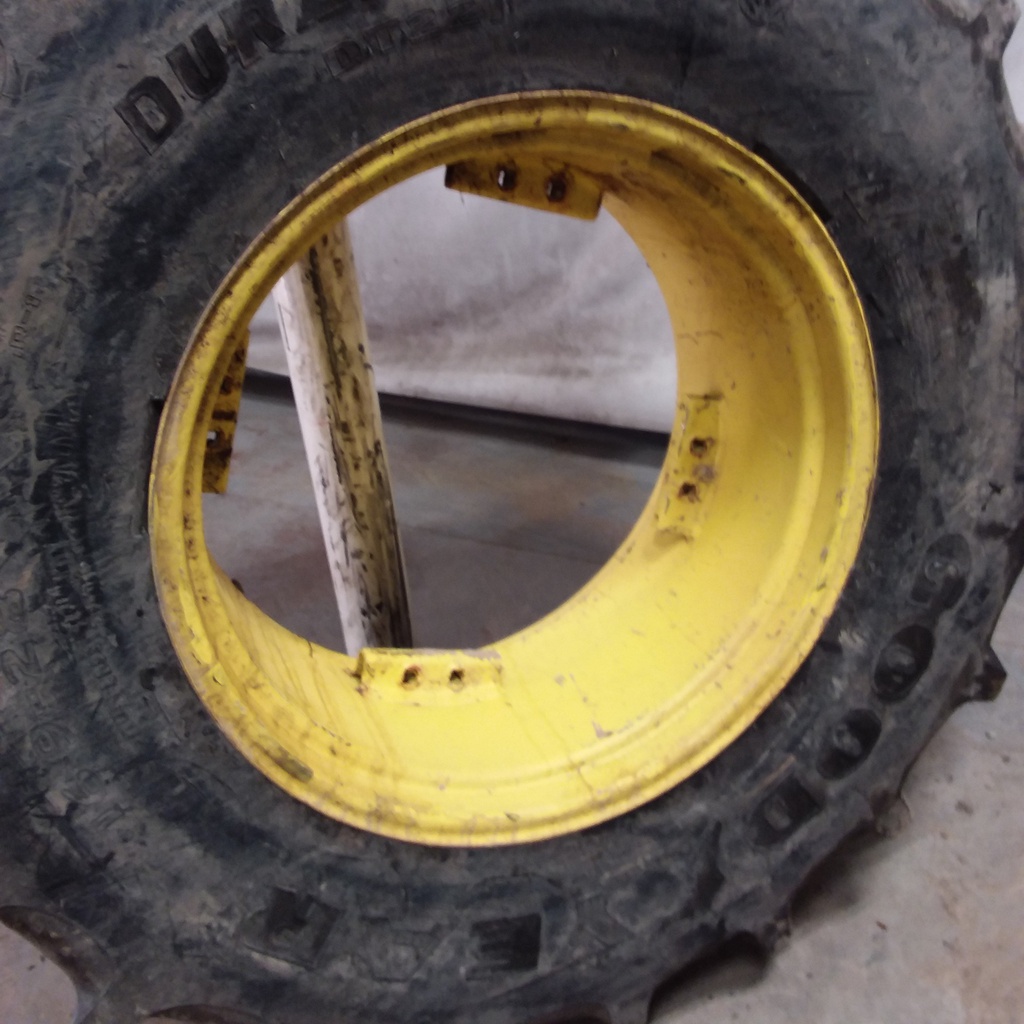 16.9/-28 Goodyear Farm DT221 DuraTorque R-1 on John Deere Yellow 8-Hole Rim with Clamp/U-Clamp (groups of 2 bolts) 85%