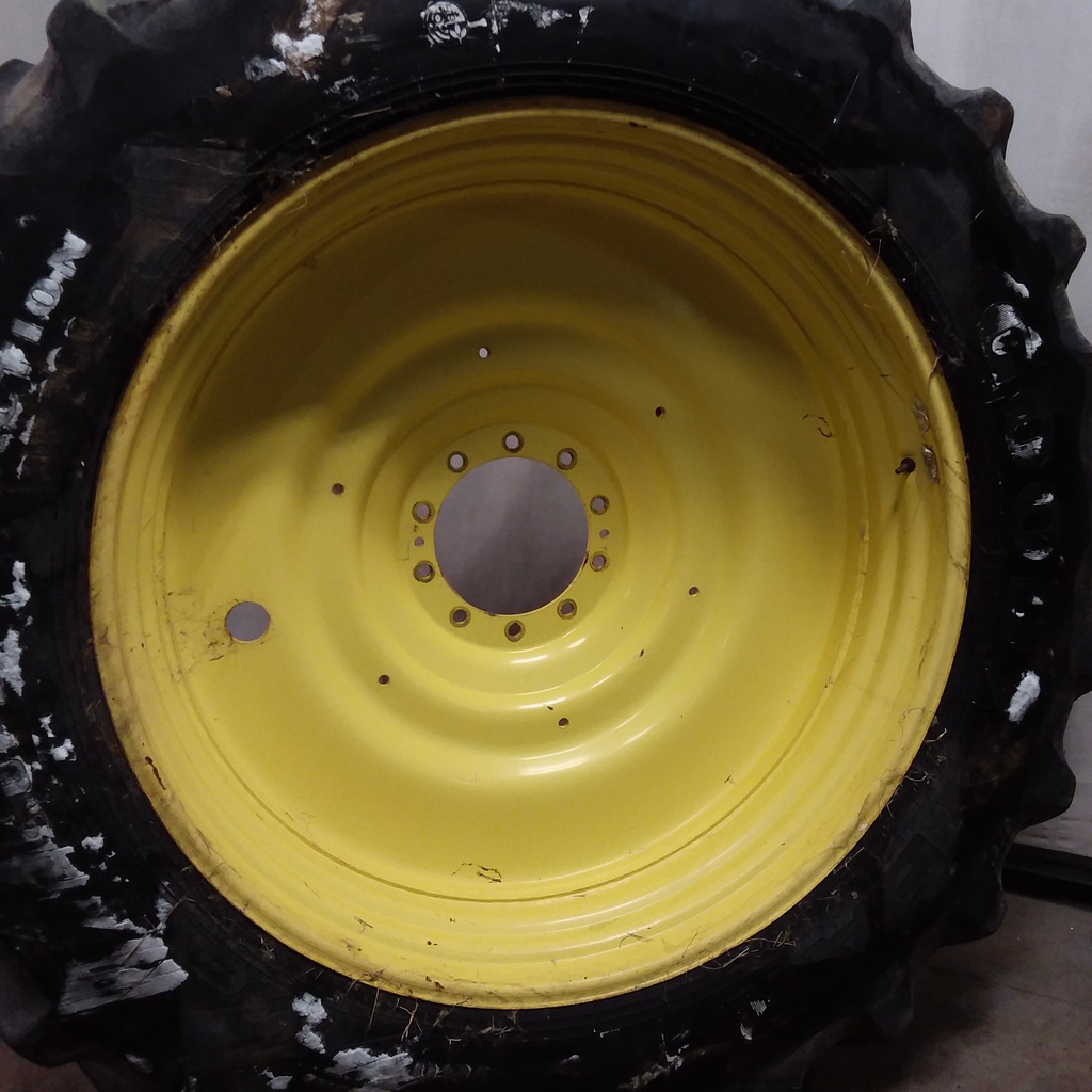 480/80R50 Goodyear Farm DT800 Super Traction R-1W on John Deere Yellow 10-Hole Formed Plate W/Weight Holes 65%