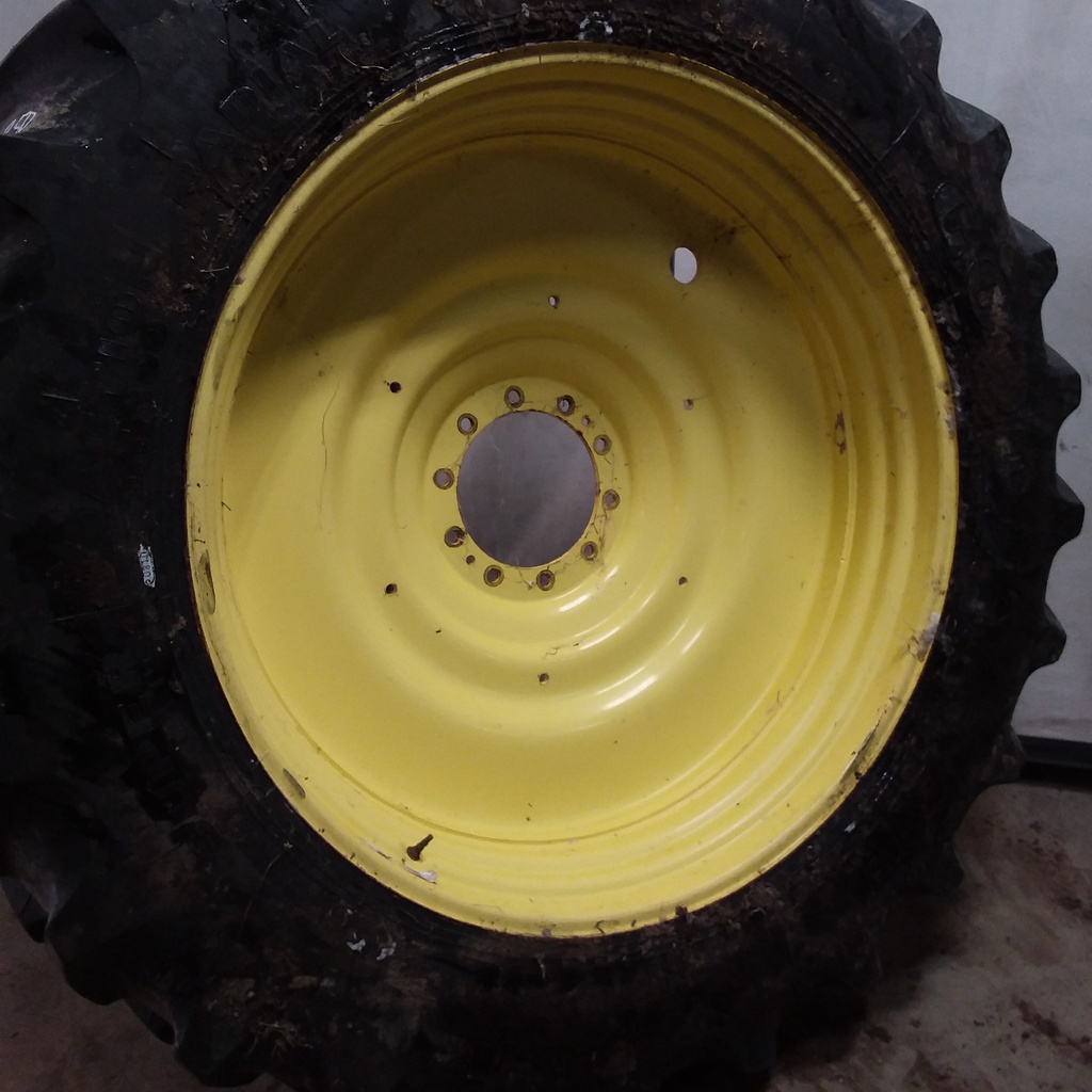 480/80R50 Goodyear Farm DT800 Super Traction R-1W on John Deere Yellow 10-Hole Formed Plate W/Weight Holes 70%