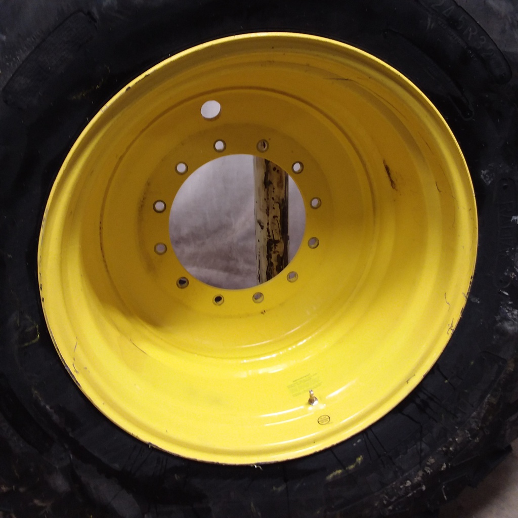24.5/R32 Titan Farm Torc-Trac II Radial R-3 on John Deere Yellow 12-Hole Formed Plate 99%