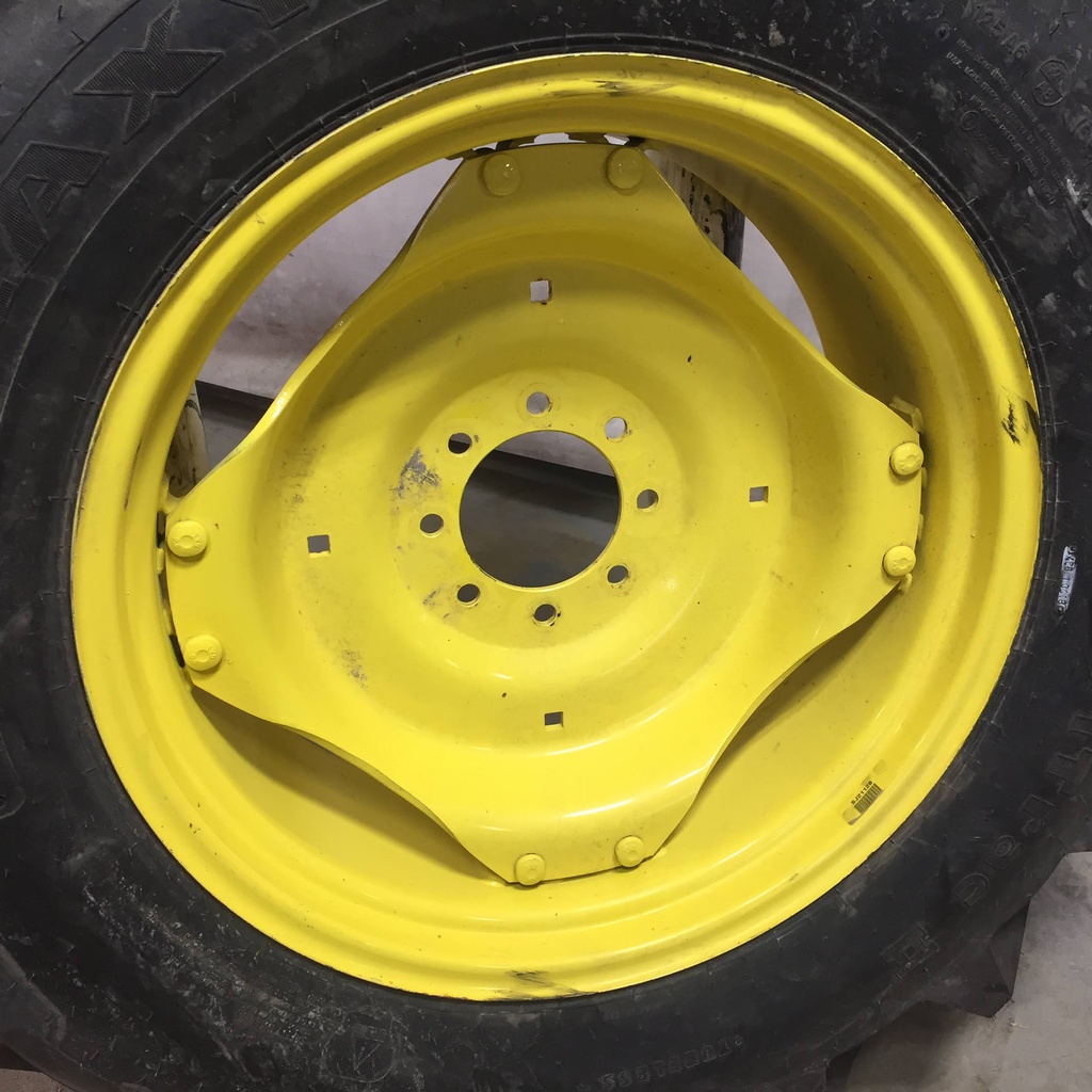 14.9/-28 Galaxy AGRI Trac II R-1 on John Deere Yellow 8-Hole Rim with Clamp/Loop Style (groups of 2 bolts) 99%
