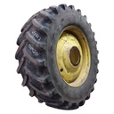 650/65R42 Michelin Multibib(XM108) R-1W on John Deere Yellow 10-Hole Formed Plate W/Weight Holes 65%