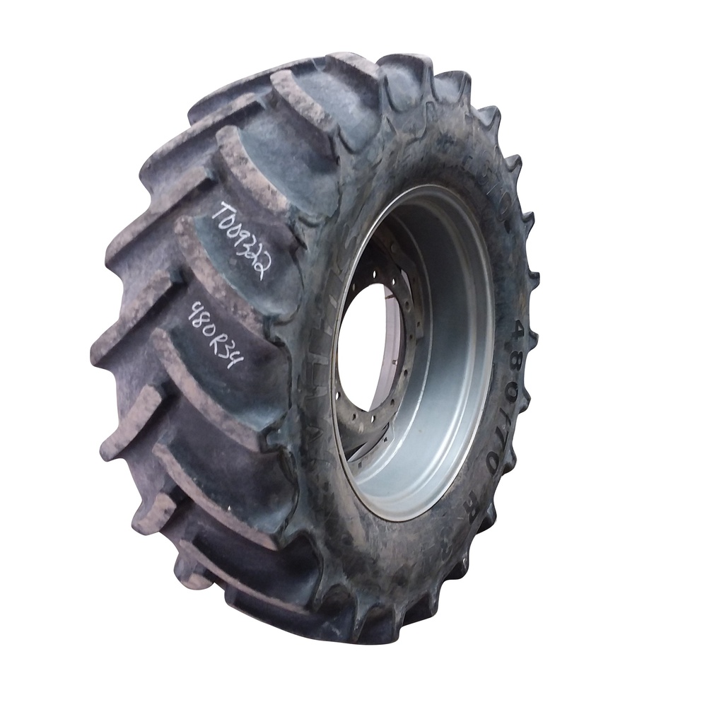 480/70R34 Mitas AC70 Radial  R-1W on Case IH Silver Mist/Black 12-Hole Waffle Wheel (Groups of 2 bolts) 70%