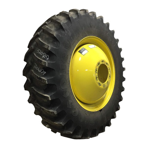 [T006879] 520/85R42 Firestone Radial All Traction 23 R-1 on John Deere Yellow 10-Hole Dolly Dual 95%