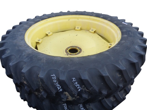 [T003929] 14.9/R46 Firestone Radial All Traction 23 R-1 on John Deere Yellow 8-Hole Rim with Clamp/U-Clamp (groups of 2 bolts) 50%