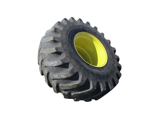 [T004354] 28/L-26 Firestone Super All Traction 23 R-1 on John Deere Yellow 8-Hole Formed Plate 65%