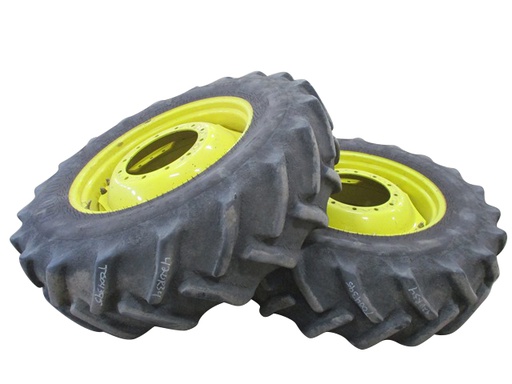 [T004395] 420/85R34 Goodyear Farm Super Traction Radial R-1W on John Deere Yellow 12-Hole Waffle Wheel (Groups of 3 bolts) 65%