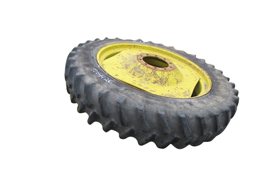 [T004426] 14.9/R46 Firestone Radial All Traction 23 R-1 on John Deere Yellow 10-Hole Formed Plate 55%