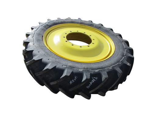 [T004493] 380/80R38 Michelin AgriBib R-1W on John Deere Yellow 12-Hole Spun Disc 80%