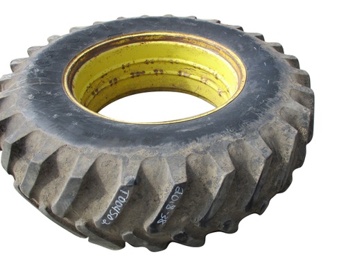 [T004502] 20.8/-34 Firestone Super All Traction 23 R-1 on John Deere Yellow Double Bevel Ag 60%