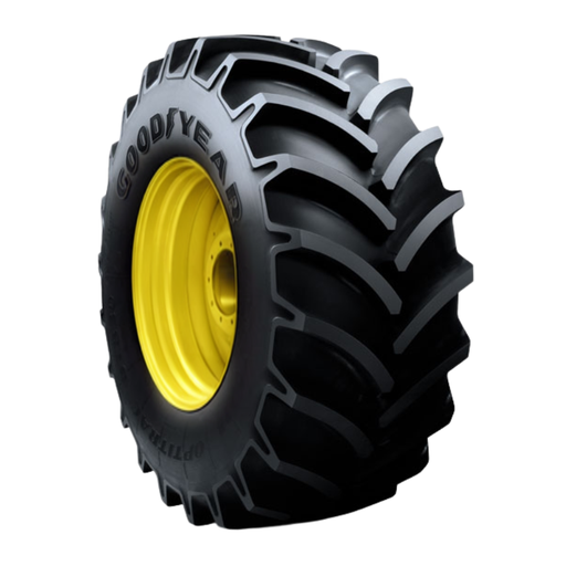 [04242508857263L/R] LSW1000/45R32 Goodyear Farm Optitrac R-1W on John Deere Yellow 12-Hole Formed Plate