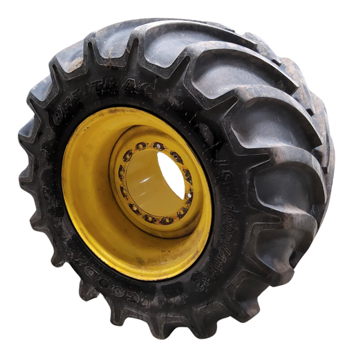 [04248568857263L/R-(USED)] LSW 1000/45R32 Goodyear Farm Optitrac R-1W on John Deere Yellow 12-Hole Formed Plate 95%