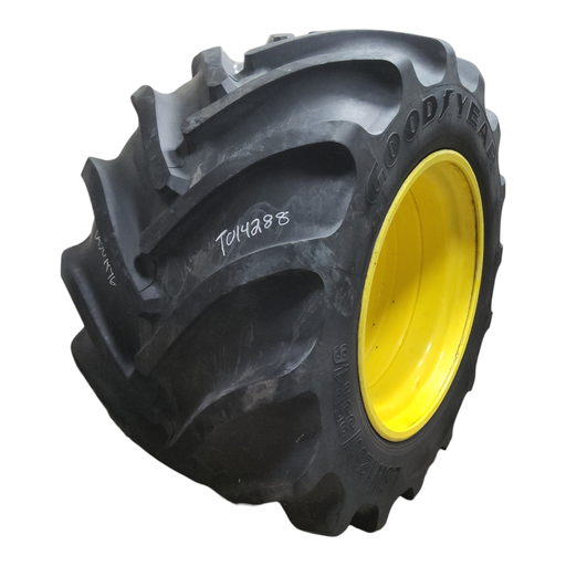 [T014288] LSW1250/35R46 Goodyear Farm Custom Flo Grip R-2 on John Deere Yellow 20-Hole Formed Plate 90%