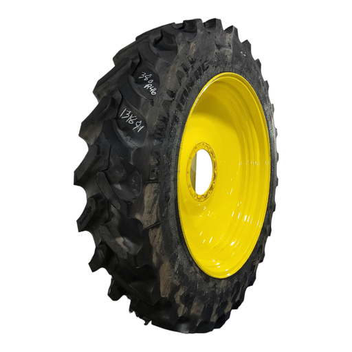 [130702] VF380/90R46 Firestone Radial All Traction RC R-1W 173D, 99% Tread, on John Deere Yellow 12-Hole Bubble Disc