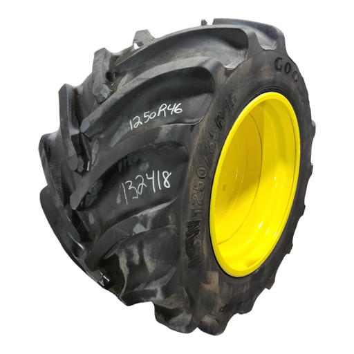 [131401] LSW1250/35R46 Goodyear Farm Custom Flo Grip R-2 on John Deere Yellow 20-Hole Formed Plate 85%